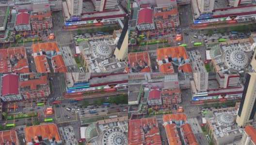 飞行飞越新加坡城著名的中国城屋顶交通街道高空俯视图4k高清在线视频素材下载