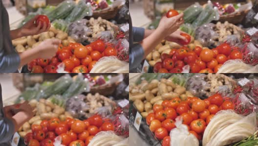 女人的手拿着一个水果在超市关门高清在线视频素材下载