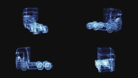 现代欧洲TIR卡车的粒子全息图高清在线视频素材下载