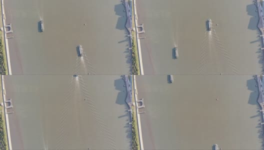 无人机拍摄的内河运输线上的货船。高清在线视频素材下载