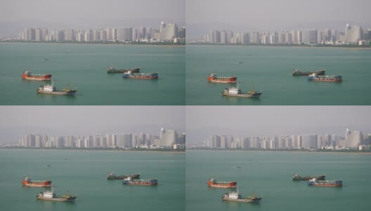 白天三亚市海湾游艇停车场酒店一览中国海南4k全景高清在线视频素材下载