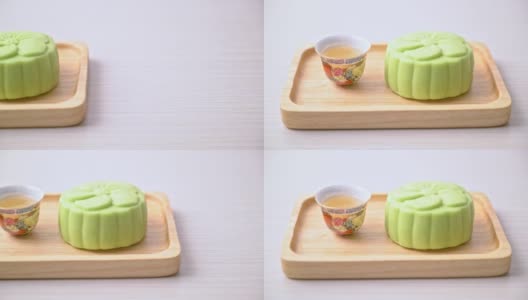 中国月饼绿茶味的木版茶高清在线视频素材下载