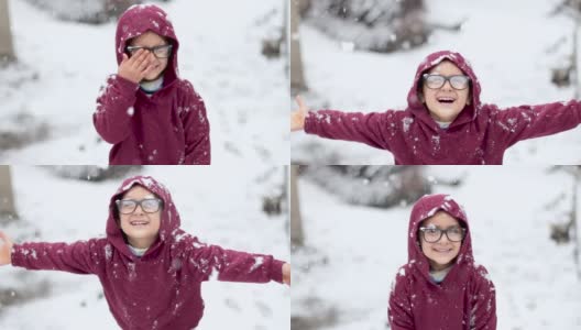 下雪了，快乐的孩子高清在线视频素材下载