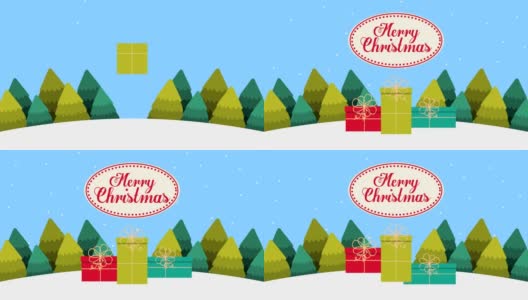 森林雪景圣诞礼物快乐高清在线视频素材下载