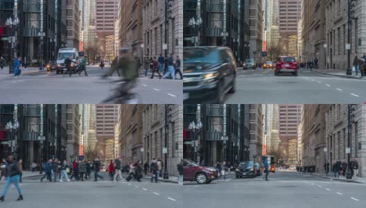 波士顿人群、行人和交通车辆的时间流逝高清在线视频素材下载