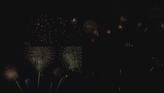 除夕之夜五颜六色的烟花散放在夜空中熠熠生辉，烟花表演庆典背景高清在线视频素材下载