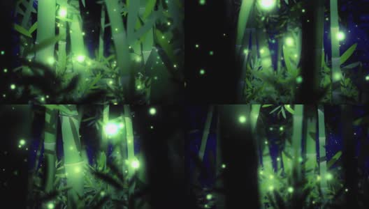 竹林里夜晚的灯光像萤火虫。高清在线视频素材下载