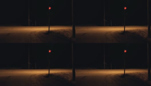 停止标志红灯闪烁在黑暗的农村农村十字路口高清在线视频素材下载