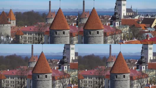 爱沙尼亚塔林的天际线。爱沙尼亚鸟瞰图。爱沙尼亚塔林老城。高清在线视频素材下载