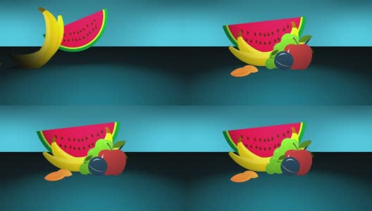 动画卡通水果在蓝色的背景高清在线视频素材下载