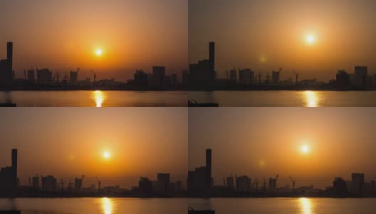 剪影东京城市景观附近的河流在日出，日本高清在线视频素材下载