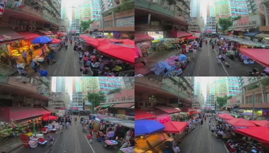 从有轨电车拍摄香港城市街道。高清在线视频素材下载