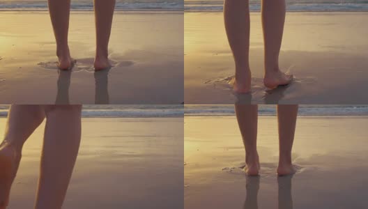 斯洛莫:在海滩上跑步的人的腿高清在线视频素材下载