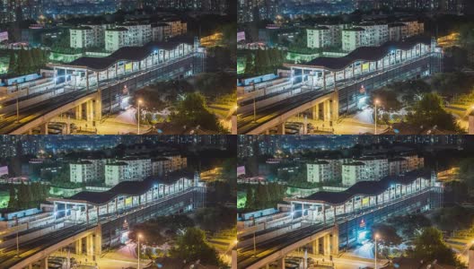 时间流逝繁忙的立交车站在夜晚的城市高清在线视频素材下载