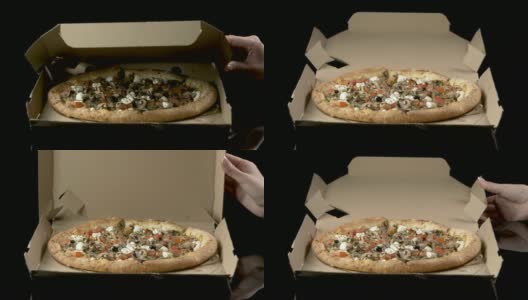 打开一盒美味的披萨高清在线视频素材下载