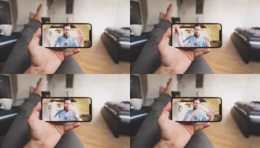 在家用智能手机进行视频通话高清在线视频素材下载