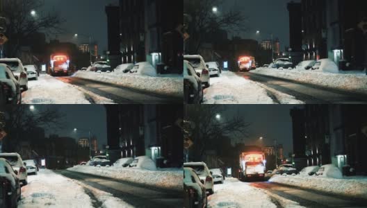 垃圾车在雪地上行驶高清在线视频素材下载