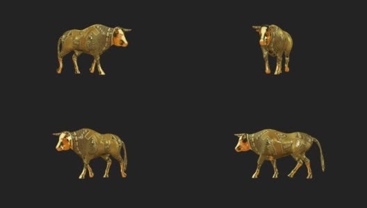 3D行走公牛象征着Bullrun加密市场，循环，阿尔法通道高清在线视频素材下载