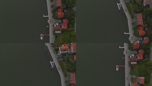 湖滨海滨长廊码头，有一些船只和游艇(鸟瞰图)高清在线视频素材下载