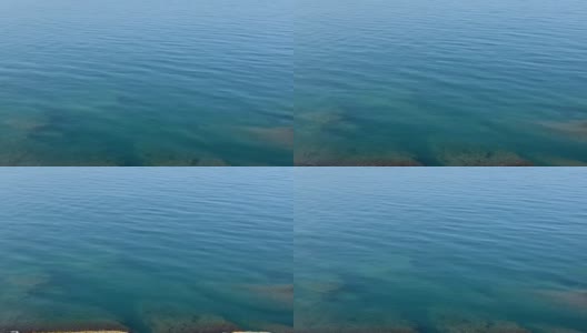 海蓝水浪背景。平静的水面泛起涟漪。美丽的蔚蓝平静的海景。干净的水。高清在线视频素材下载