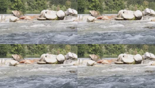 水在石头之间，石头在意大利北部的提契诺河高清在线视频素材下载