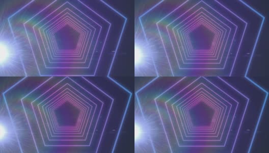 数字动画的六角形在无缝运动对点的光在蓝色背景高清在线视频素材下载