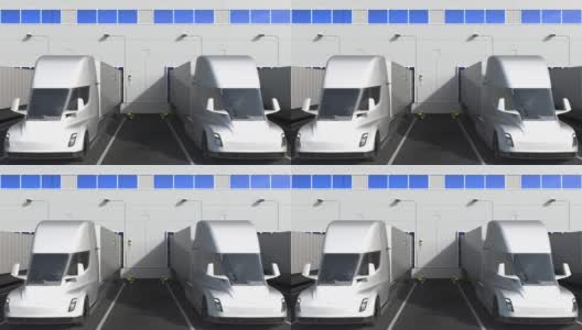 挂着马耳他国旗的拖车停在仓库装卸码头。马耳他物流相关概念3D动画高清在线视频素材下载