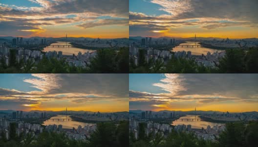 清晨，韩国首都韩国的天际线日出高清在线视频素材下载