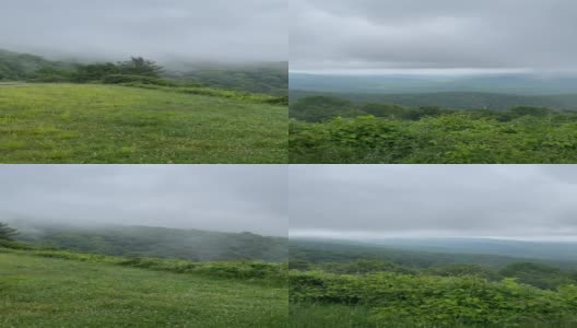 蓝岭公园道路树木山坡和山脉与悬挂的云和雾高清在线视频素材下载