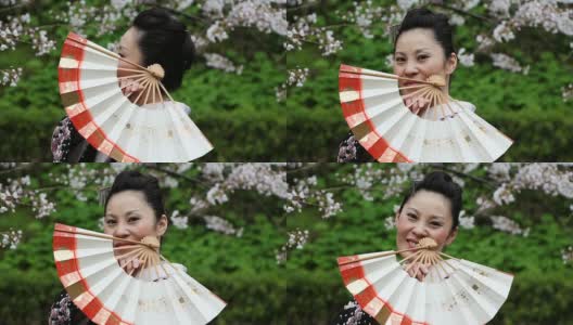 拿着扇子的日本和服妇女高清在线视频素材下载