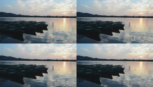 舟在西湖随日出，时光流逝高清在线视频素材下载