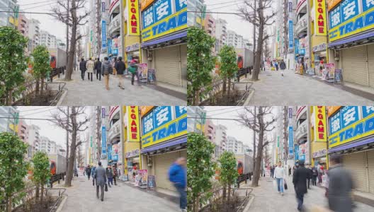 日本东京秋叶原地区的4K延时摄影。秋叶原是著名的电子产品和动漫购物中心。高清在线视频素材下载