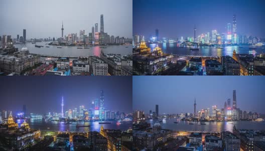 时光流逝——从白天到夜晚的上海天际线高清在线视频素材下载