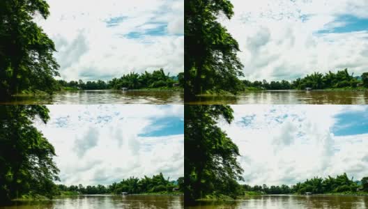 乡村地区河流上方移动云的延时拍摄高清在线视频素材下载
