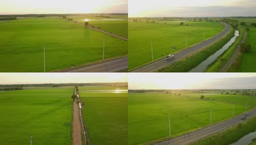 汽车行驶的乡村道路自然日落高清在线视频素材下载