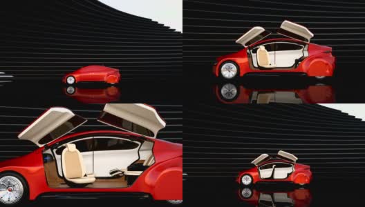 金属红色自动驾驶汽车在抽象的背景高清在线视频素材下载