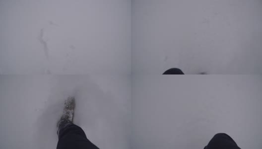 冬天。双腿在雪地里行走高清在线视频素材下载