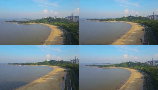白天珠海市景著名的渔女纪念碑湾航拍俯视图4k中国高清在线视频素材下载