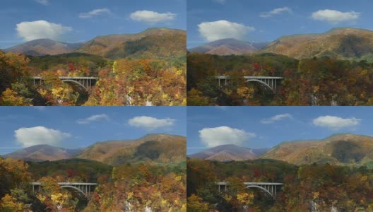 日本鸣子峡谷的秋色和漂亮的蓝色和云彩背景高清在线视频素材下载