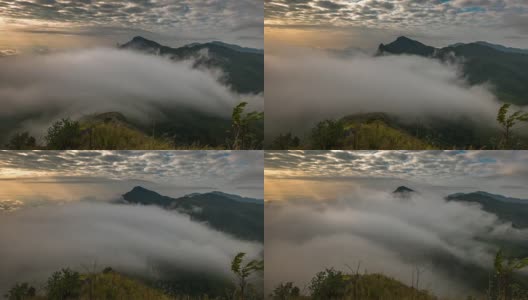 阳光和雾滚滚流过群山高清在线视频素材下载