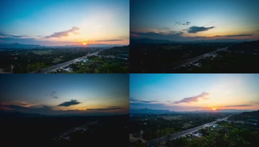 风景稻田日落与山背景，泰国。时间流逝的视频高清在线视频素材下载