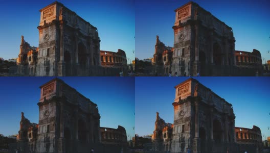 罗马斗兽场和君士坦丁拱门，延时拍摄高清在线视频素材下载