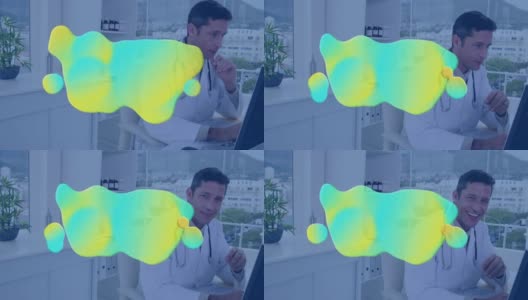 动画的发光斑点在男医生使用电脑高清在线视频素材下载