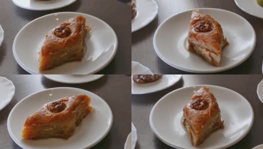 土耳其果仁蜜饼配核桃-来自土耳其的甜食高清在线视频素材下载