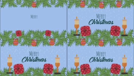 圣诞快乐字母叶框动画高清在线视频素材下载