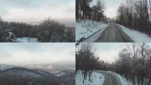 一场暴风雪后的冬季北方天然森林的4K航拍视频高清在线视频素材下载
