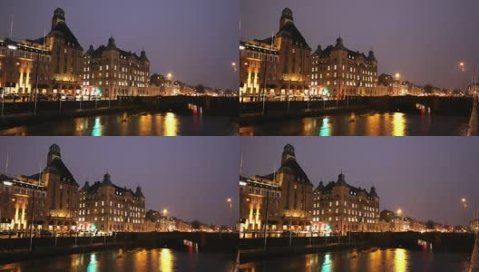 在瑞典的夜晚，马尔默的市中心高清在线视频素材下载