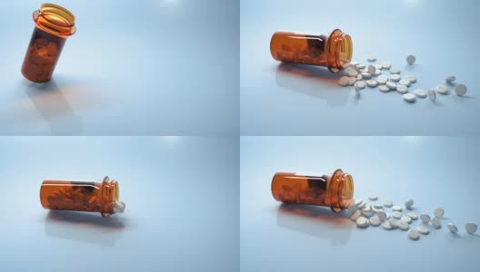 3D慢镜头的药品从橙色的塑料容器中掉出来高清在线视频素材下载