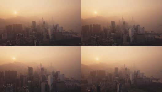 香港现代摩天大楼。香港的建筑物在日出。高清在线视频素材下载