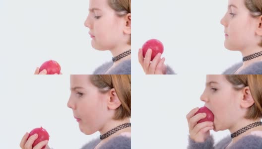 决定试着吃一个小红苹果高清在线视频素材下载
